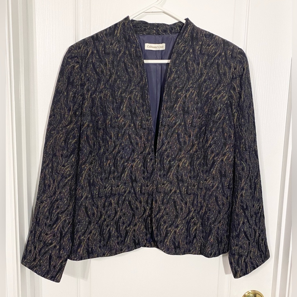 Coldwater Creek Jacquard Open Blazer Jacket Purple Black XL